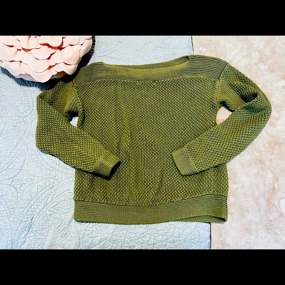💚 Lauren by Ralph Lauren small knit dark green sweater boat neck